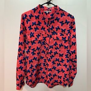 GAP Butterfly Button Down Blouse Long Sleeved Shirt Small Coral Blue